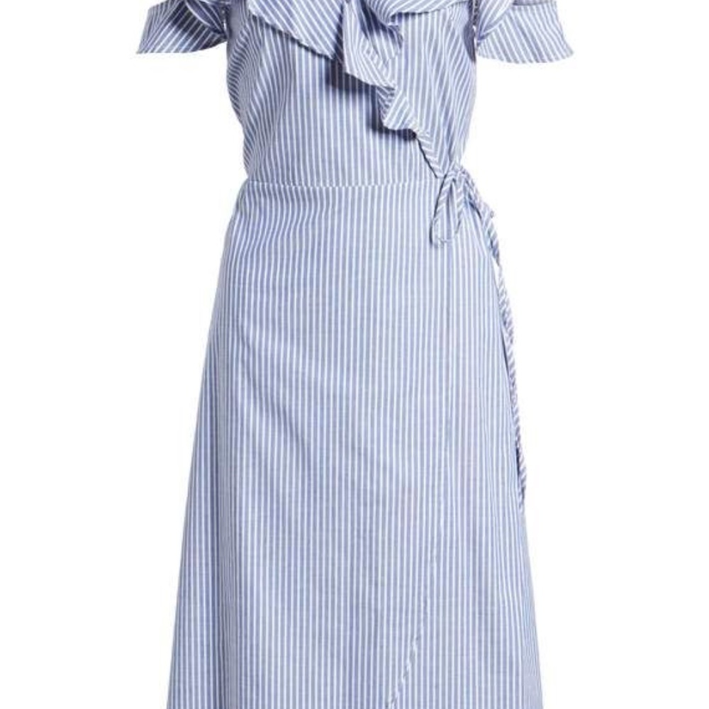 BP Stripe Ruffle Wrap Dress